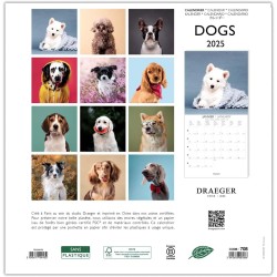 DRAEGER PARIS 1886 - Grand Calendrier Mural 29x29 cm 2025-7 Langues - Septembre 2024 - Décembre 2025 - Thèmes Variés : Chiens - 