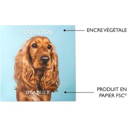 DRAEGER PARIS 1886 - Grand Calendrier mural 28x29 cm 2026 - Thème Chiens - 12 mois - Papier FSC - Illustrations détachables