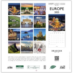 DRAEGER PARIS 1886 - Grand Calendrier Mural 2025-29x29 cm - 7 Langues - Sept 2024-Déc 2025-12 Photos Thématiques - Papier FSC & 