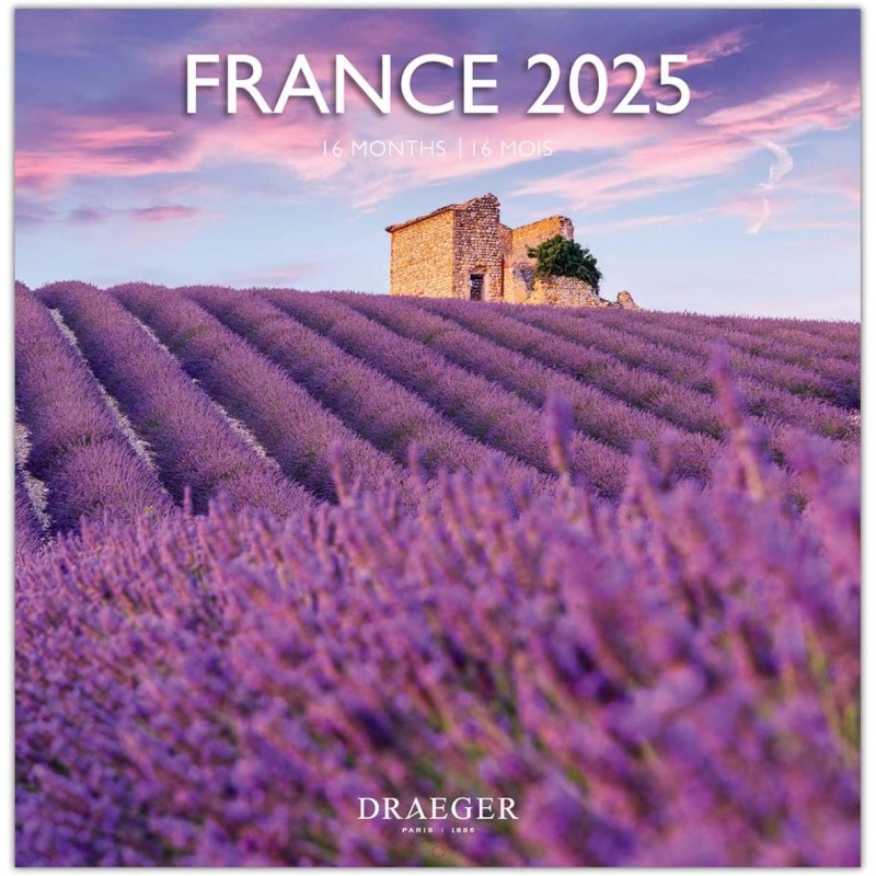 DRAEGER PARIS 1886 - Grand Calendrier Mural 2025 29x29cm - 7 Langues - Sept 2024-Déc 2025-12 Photos Thèmes Variés - Papier FSC É