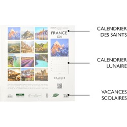 DRAEGER PARIS 1886 - Grand Calendrier mural 28x29 cm 2026 - Thème France - 12 mois - Papier FSC - Illustrations détachables