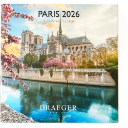 DRAEGER PARIS 1886 - Grand Calendrier mural 28x29 cm 2026 - Thème Paris - 12 mois - Papier FSC - Illustrations détachables