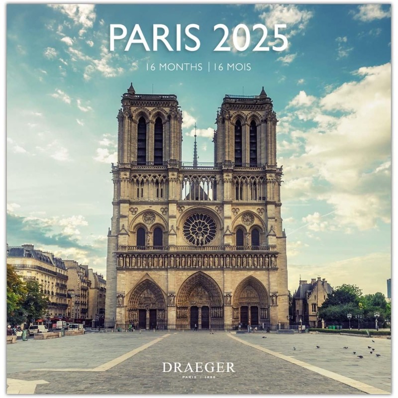 DRAEGER PARIS 1886 - Grand Calendrier Mural 2025-29x29 cm - 12 Photos - Septembre 2024-Décembre 2025-7 Langues - Design Écologiq