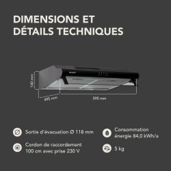 BELDEKO - Hotte Casquette/Visière 60 cm NOIR 210 m3/h - 100 Watts - Filtre inclus