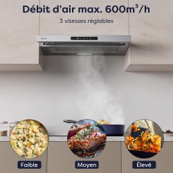 CIARRA CBCS6909A Hotte Encastrable 60cm 600 m³/h A+ Hotte Plate Intégrée 3 Vitesses avec Filtre à Charbon CBCF055, Commande Tact