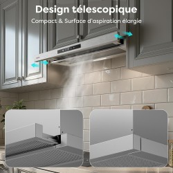 CIARRA CBCS6909A Hotte Encastrable 60cm 600 m³/h A+ Hotte Plate Intégrée 3 Vitesses avec Filtre à Charbon CBCF055, Commande Tact