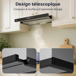 CIARRA CBCB6909A Classe A+ Hotte Télescopique Encastrable 60 cm 600 m³/h, Commande Tactile, 3 Vitesses, Recyclage & Evacuation, 