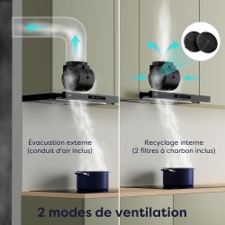 CIARRA CBCB6909A Classe A+ Hotte Télescopique Encastrable 60 cm 600 m³/h, Commande Tactile, 3 Vitesses, Recyclage & Evacuation, 