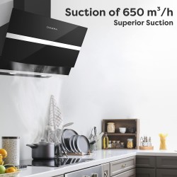 CIARRA CBCB6736N Class A++ Hotte Aspirante 60cm 650 m³/h - Hotte Inclinée - 4 Vitesses - 2 Niveaux de Luminosité LED Dimmable - 