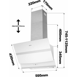 CIARRA CBCW6736N Hotte Aspirante Inclinée 60cm 750 m³/h - Hotte Tactile Class A - Filtre à Charbon Inclus - 3 Vitesses d’évacuat