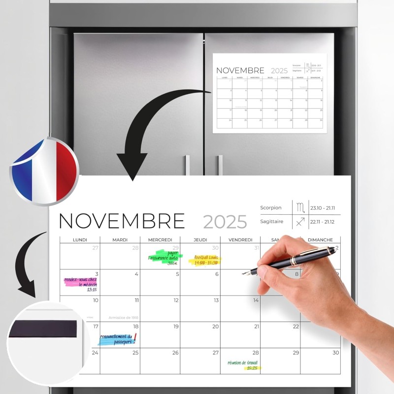 Finoly Calendrier Frigo Juillet 25 Décembre 26 (18 Mois) A4 | Calendrier Magnetique Frigo | Planning Frigo Mensuel Magnetique Fa
