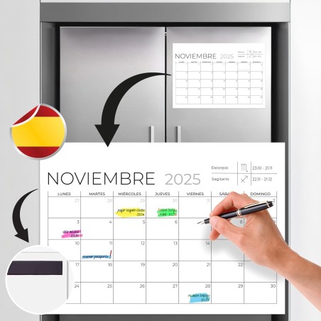 Finoly Calendrier Frigo Janvier 25 Juin 26 (18 Mois) en Espagnol | Calendrier Magnetique Frigo 2025 2026