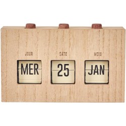 HOME DECO FACTORY - HD0094 Calendrier Flip Flap en Bois Brut, Élément Décoratif Fonctionnel pour Salon ou Bureau, Dimensions 30x