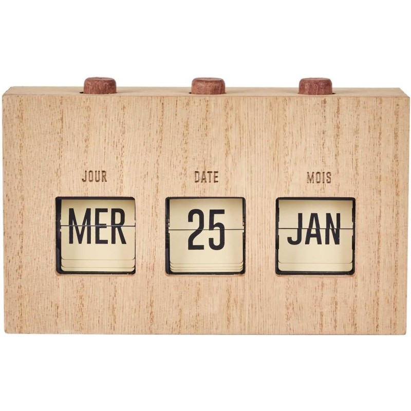 HOME DECO FACTORY - HD0094 Calendrier Flip Flap en Bois Brut, Élément Décoratif Fonctionnel pour Salon ou Bureau, Dimensions 30x
