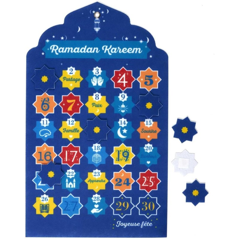 HOME DECO FACTORY, HD0036, Calendrier Ramadan 30 Jours 28x50 cm-Décoration Festive colorée et Moderne, réutilisable, idéal pour 