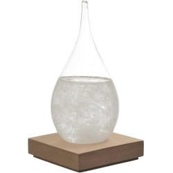 HOME DECO FACTORY - HD0384 Verre Tempête H17 cm, Objet Déco Élégant et Fonctionnel, Baromètre avec Cristaux, Socle en Bois, Inté