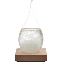 HOME DECO FACTORY - HD0384 Verre Tempête H17 cm, Objet Déco Élégant et Fonctionnel, Baromètre avec Cristaux, Socle en Bois, Inté