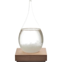 HOME DECO FACTORY - HD0384 Verre Tempête H17 cm, Objet Déco Élégant et Fonctionnel, Baromètre avec Cristaux, Socle en Bois, Inté