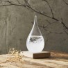 HOME DECO FACTORY - HD0384 Verre Tempête H17 cm, Objet Déco Élégant et Fonctionnel, Baromètre avec Cristaux, Socle en Bois, Inté