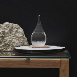 HOME DECO FACTORY - HD0384 Verre Tempête H17 cm, Objet Déco Élégant et Fonctionnel, Baromètre avec Cristaux, Socle en Bois, Inté