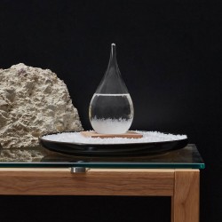 HOME DECO FACTORY - HD0384 Verre Tempête H17 cm, Objet Déco Élégant et Fonctionnel, Baromètre avec Cristaux, Socle en Bois, Inté
