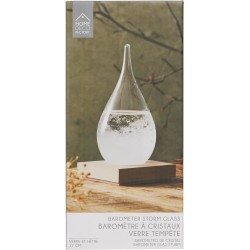 HOME DECO FACTORY - HD0384 Verre Tempête H17 cm, Objet Déco Élégant et Fonctionnel, Baromètre avec Cristaux, Socle en Bois, Inté