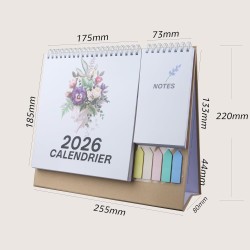 Calendrier de Bureau 2026, Mensuel Planificateur avec les Jours Fériés Français, les Mini-notes, Calendriers avec Pochette Organ