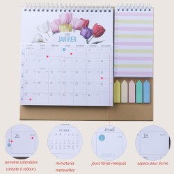 Calendrier de Bureau 2026, Mensuel Planificateur avec les Jours Fériés Français, les Mini-notes, Calendriers avec Pochette Organ