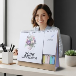 Calendrier de Bureau 2026, Mensuel Planificateur avec les Jours Fériés Français, les Mini-notes, Calendriers avec Pochette Organ