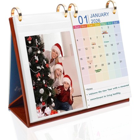 ZEEYUAN Photo Calendrier de bureau 2026-2027 Album photo de bureau de 10x15cm à glisser pour 40 photos