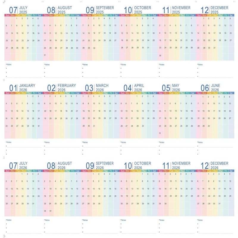 ZEEYUAN Feuilles complémentaires pour calendrier 7.2025 à 12.2026 - Pages de calendrier de table