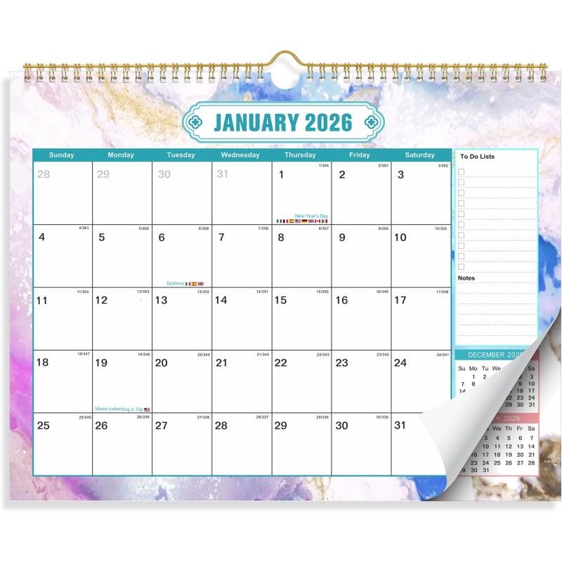 ZEEYUAN Calendrier Mural 2026–2027 18 Mois Calendrier Mensuel 2026 Calendrier Familial Janvier 2026 à juin 2027 avec Vacances 28
