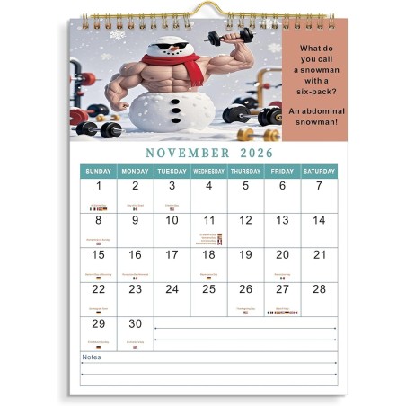ZEEYUAN Calendrier Mural 2026 amusant avec des phrases amusantes Calendrier Mensuel A4 couvrant toute l'année de janvier à décem