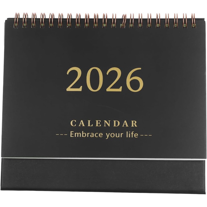 NUOBESTY Mini Calendrier 2026 De Bureau Noir Avec Support Debout Papier ÉPais Pour Maison Bureau Et ÉCole Planificateur Mensuel 