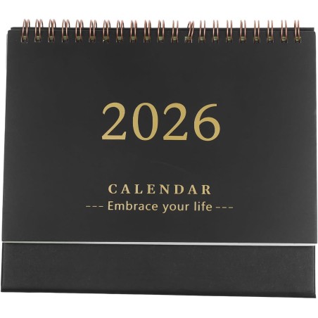 NUOBESTY Mini Calendrier 2026 De Bureau Noir Avec Support Debout Papier ÉPais Pour Maison Bureau Et ÉCole Planificateur Mensuel 