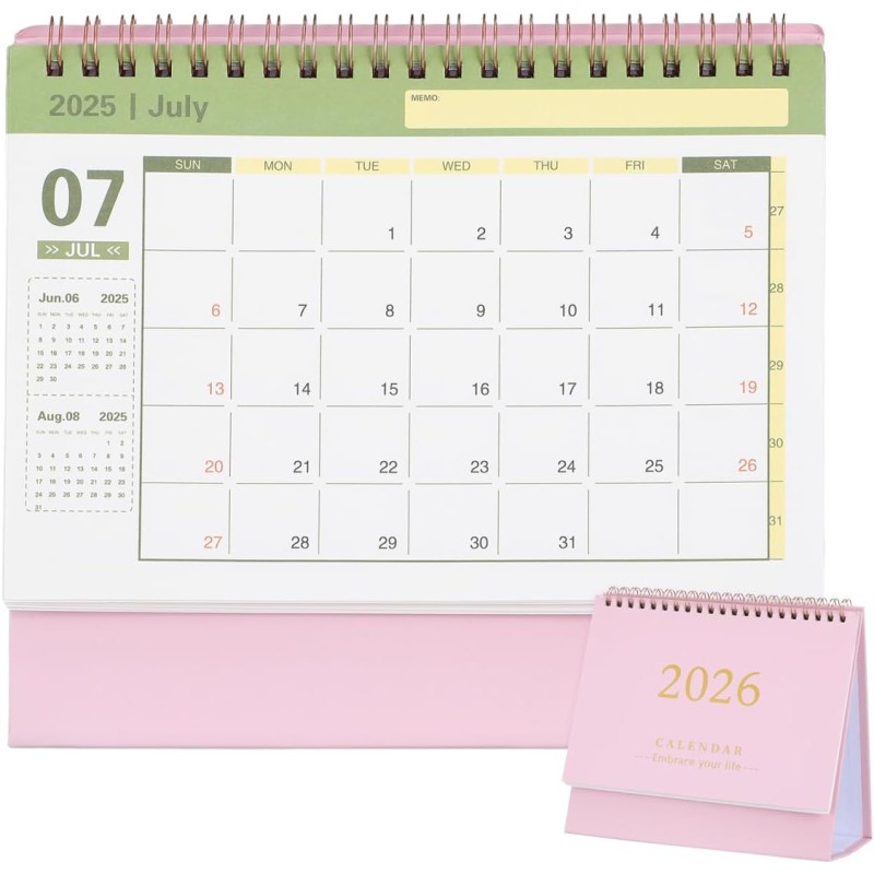 NUOBESTY Calendrier 2026 Rose Bureau Organiseur De Bureau Minimaliste Avec Support Calendrier De Table Pratique Pour Maison Et P