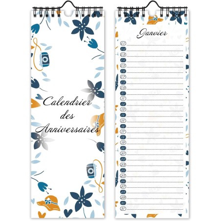 Calendrier perpetuel anniversaire mural francais pour famille, bureau, enfant (bleu)