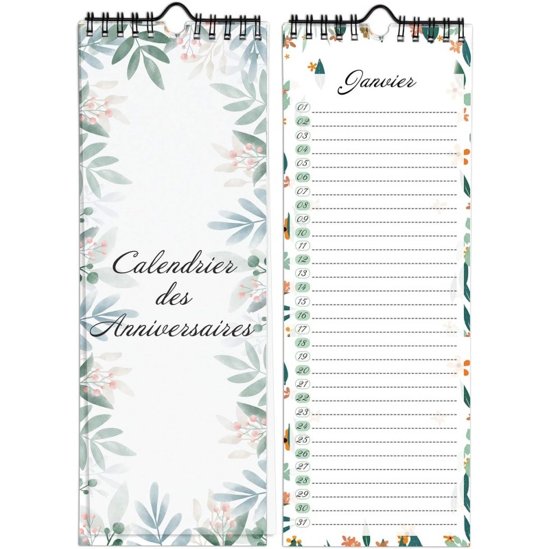 Calendrier Perpetuel Anniversaire Mural Francais pour Famille, Bureau, Enfant (Vert)