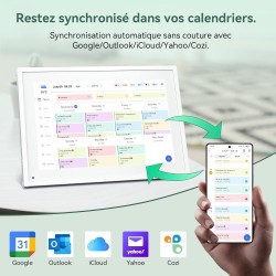 P10 WIFI Calendrier Numérique pour Famille et conférences - Cadre Photo Numérique, 10.1'' Calendrier Alzheimer, Sync Horaires & 