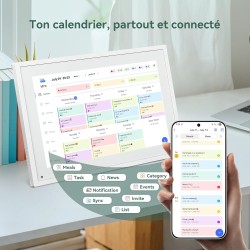 P10 WIFI Calendrier Numérique pour Famille et conférences - Cadre Photo Numérique, 10.1'' Calendrier Alzheimer, Sync Horaires & 