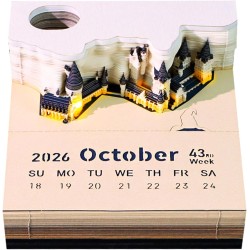 Calendrier de bureau 2026 3D avec lumière LED - Décoration de bureau - Décoration de bureau - Motif château