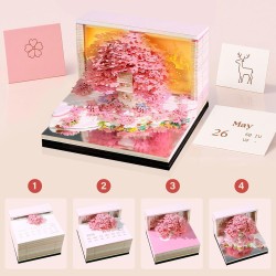Calendrier de bureau 2026 3D avec lumière LED - Bricolage de papier - Décoration de bureau - Pour cadeau de Noël, décoration de 