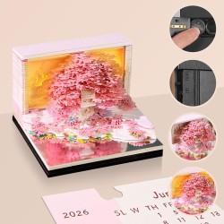 Calendrier de bureau 2026 3D avec lumière LED - Bricolage de papier - Décoration de bureau - Pour cadeau de Noël, décoration de 