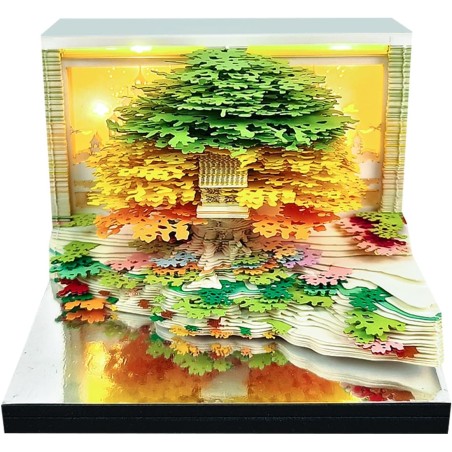 Calendrier de bureau 2026 3D avec lumière LED - Décoration de bureau - Décoration de bureau - Motif île aux fleurs - Vert