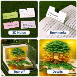 Calendrier de bureau 2026 3D avec lumière LED - Décoration de bureau - Décoration de bureau - Motif île aux fleurs - Vert