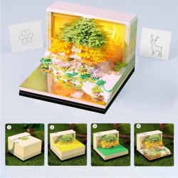 Calendrier de bureau 2026 3D avec lumière LED - Décoration de bureau - Décoration de bureau - Motif île aux fleurs - Vert