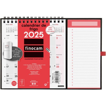 Finocam – Calendrier Neutre avec Aimant pour écrire 2025 1 mois par page Janvier 2025 – Décembre 2025 (12 mois) Français