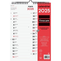 Finocam – Calendrier Neutre Mural pour écrire Deux colonnes 2025 1 mois par page Janvier 2025 – Décembre 2025 (12 mois) Français