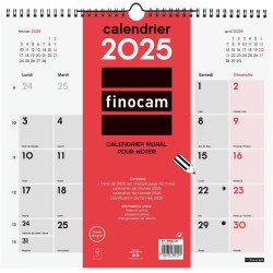 Finocam – Calendrier Neutre Mural pour écrire 2025 1 mois par page Janvier 2025 – Décembre 2025 (12 mois) Français