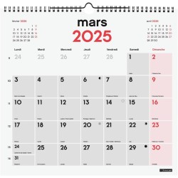 Finocam – Calendrier Neutre Mural pour écrire 2025 1 mois par page Janvier 2025 – Décembre 2025 (12 mois) Français
